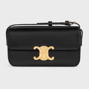 TRIOMPHE SHOULDER BAG IN SHINY CALFSKIN BLACK